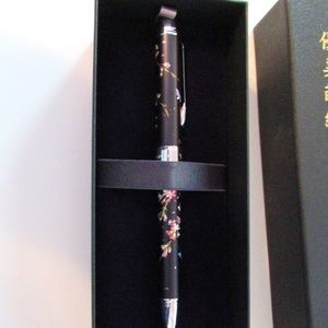 Black pink floral pencil/pen